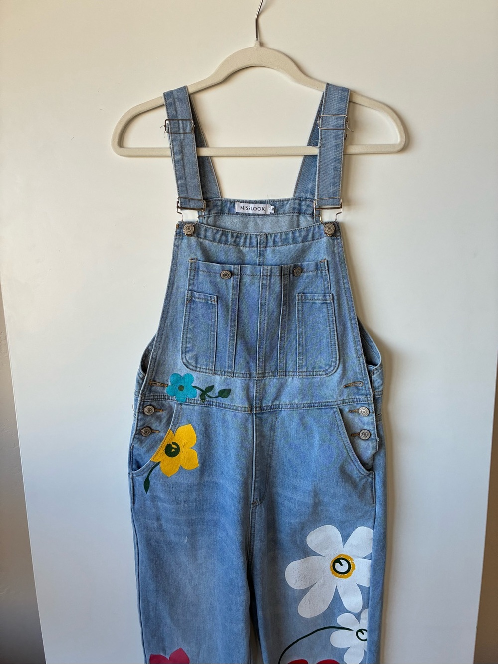 MISSLOOK Light Blue Denim Floral Painter's Overalls